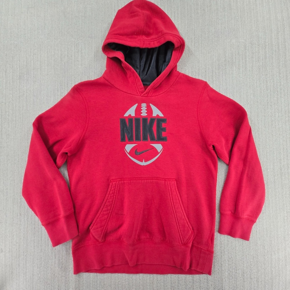 Vintage Nike Hoodie Sweatshirt Youth Boys Medium 10-12 Red Football Graphic Y2K